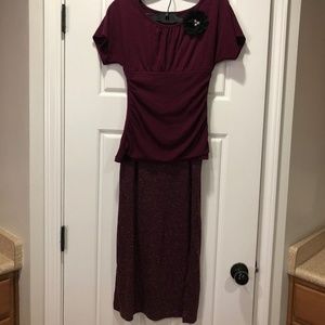 Lily White Burgundy Shirt and Skirt Set Sz. S